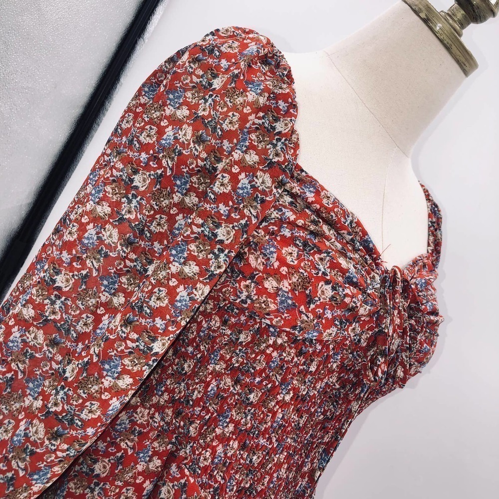 Pretty Little Thing Red/ Floral Print Long Sleeve Mini Sweetheart Dress NWT- 6 - Picture 5 of 12